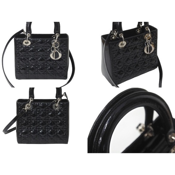 Dior  Leather Lady Handbag  Christian Black Patent - Picture 1 of 10
